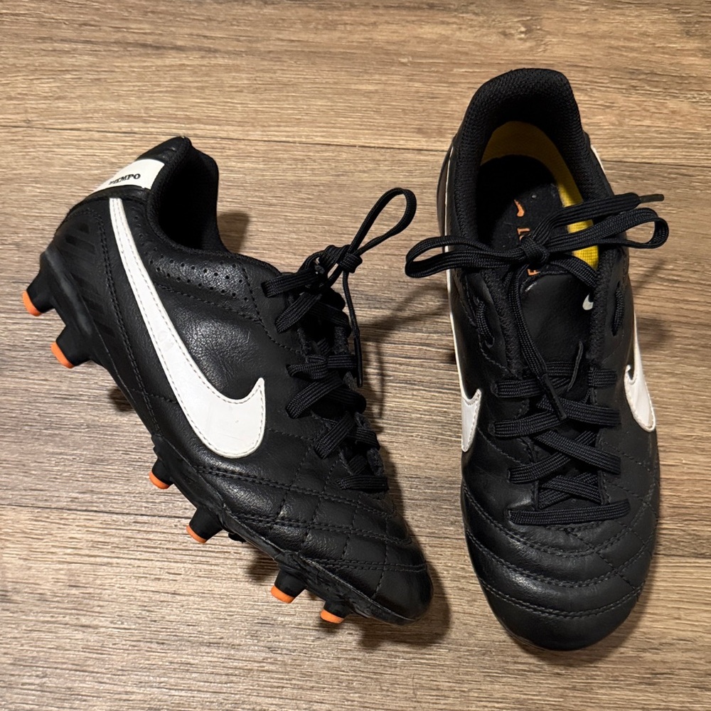Nike Black Football Boots with White and Orange Highlights
